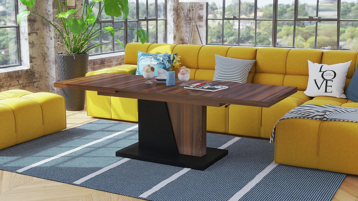 COUCHTISCH rechteckig Nussbaum Schwarz ausziehbar höhenverstellbar - Nussbaumfarben/Schwarz, Holzwerkstoff (70/120/60cm) - designimpex