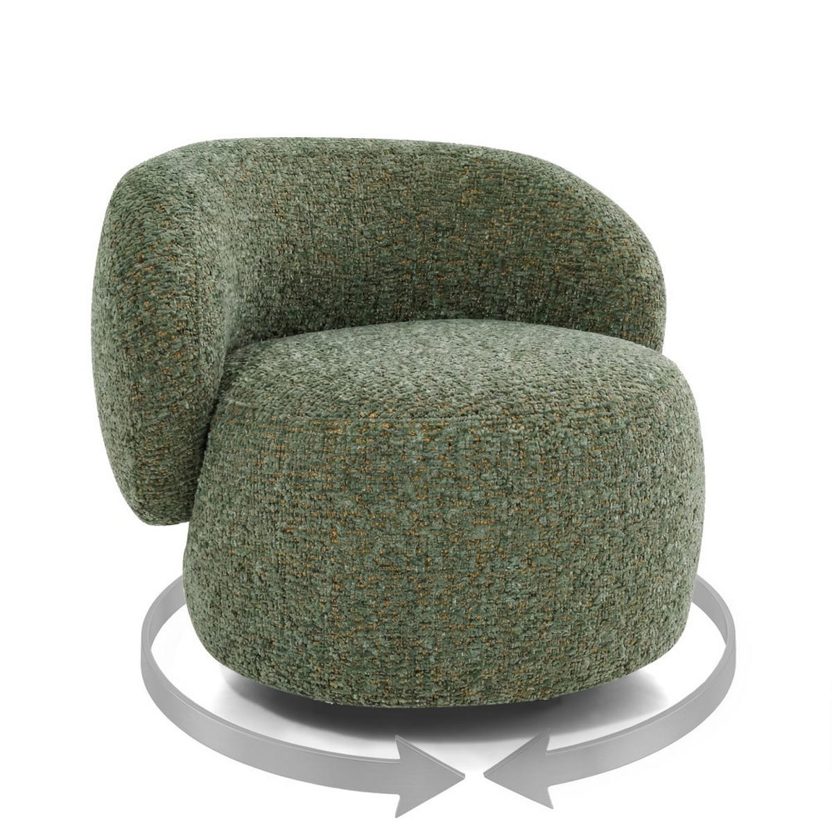 SESSEL Mao, Drehsessel mit runder Form, Grün, Chenille-Stoff - Grün, Textil (99/82/91cm) - Beautysofa