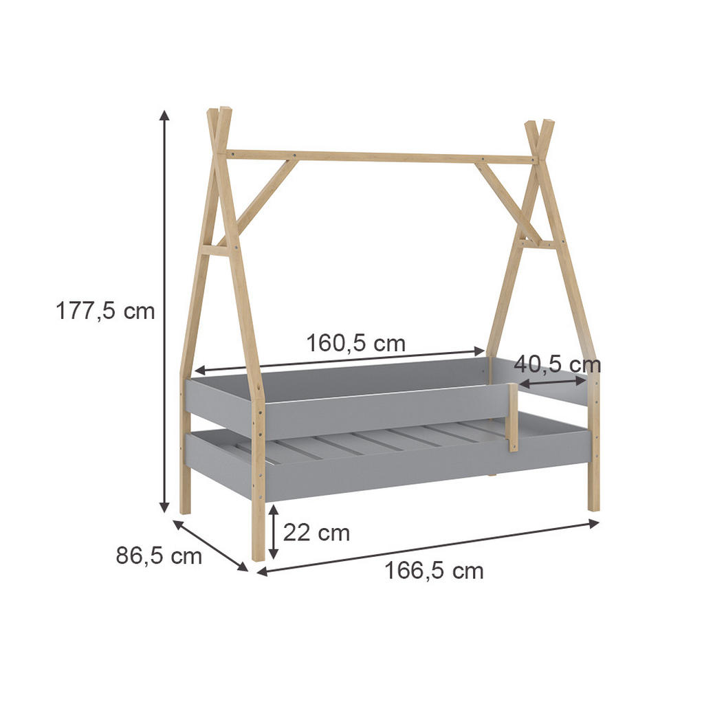 Thumbnail - VitaliSpa Tipi-Bett, Grau, Holz, Rechteckig, Kinder- & Jugendzimmer, Kindermöbel, Kinderbetten, Hausbetten