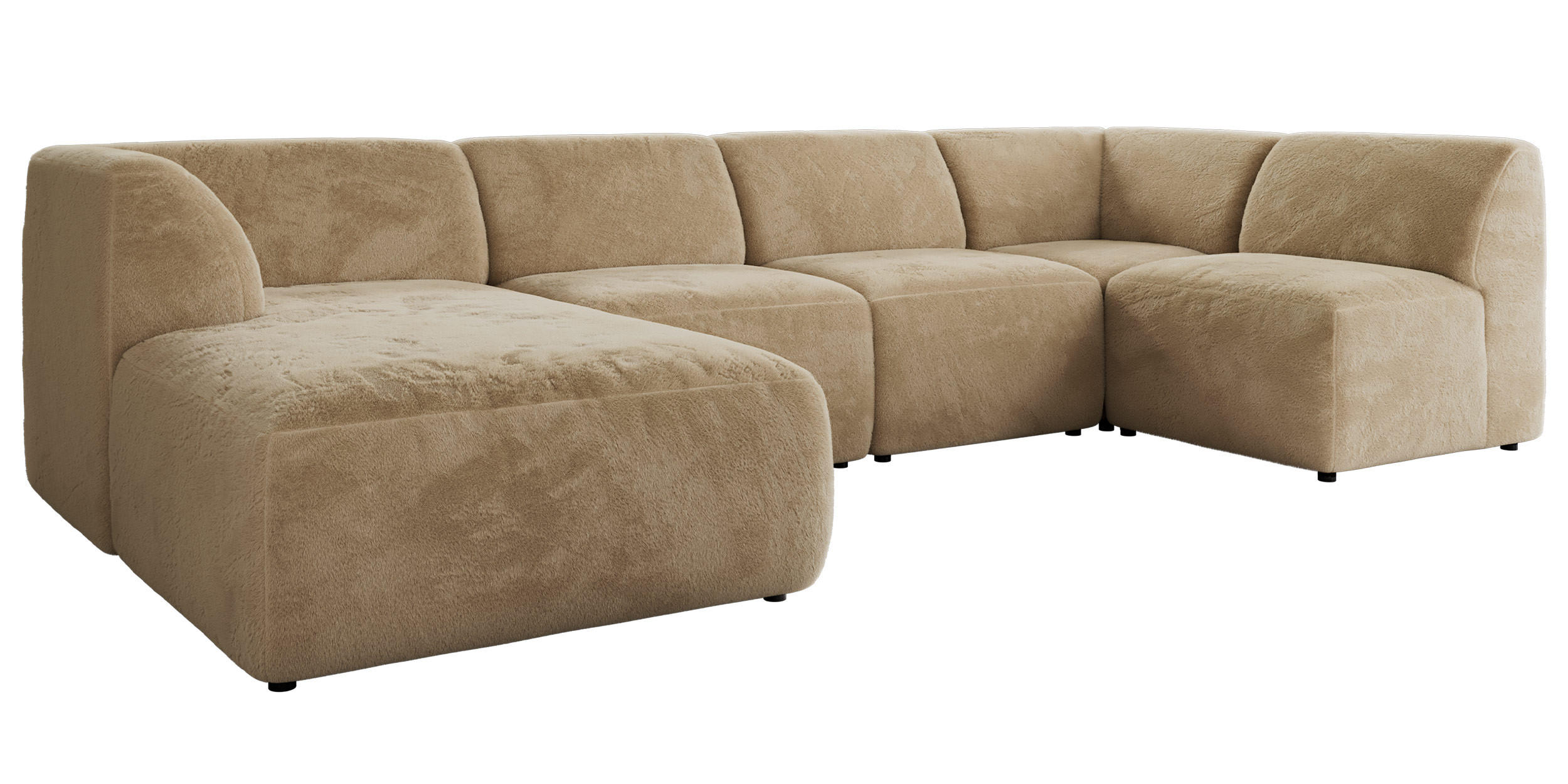 WOHNLANDSCHAFT MODARO U 5M - Beige Plüsch - Links - Beige/Schwarz, Textil (180/78/345cm) - MKS