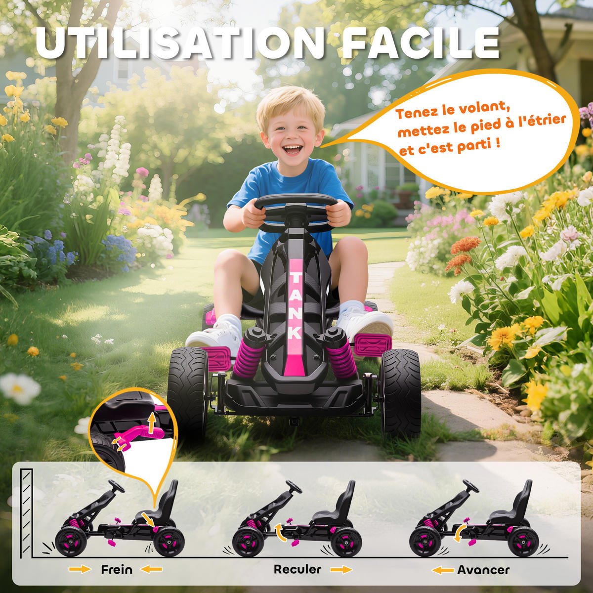 TRETKART DE-13064 Freilauf Rosa - Pink, Kunststoff (100/59/60.5cm) - ComfortXL