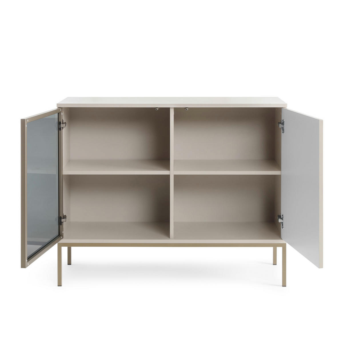 WOHNWAND Laval 2, 3-er Set, Front gefräst in 18 mm MDF Wotan Eiche, Korpus Kaschmir - Kaschmir, Glas/Holzwerkstoff (360/126/39cm) - Komodee
