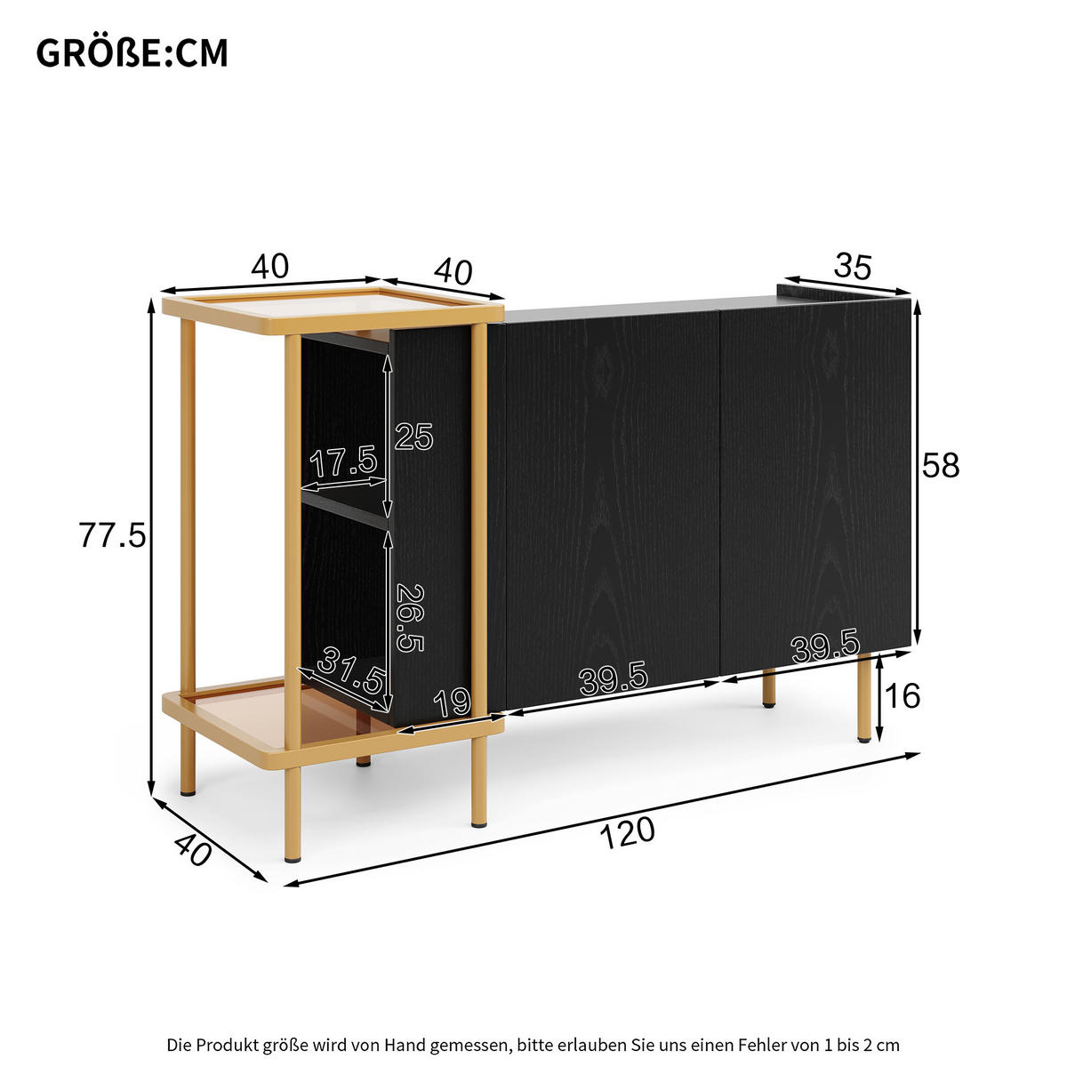 SIDEBOARD Modern mit Glas Schwarz 120x40x77.5cm - Schwarz, Holzwerkstoff (40/77.5/120cm) - FLIEKS