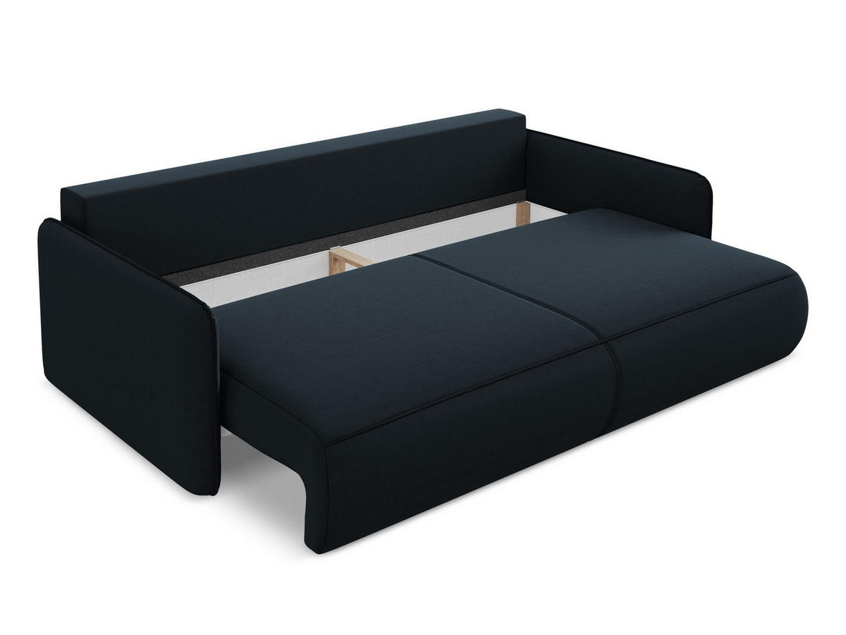 3-SITZER SOFA mit Schlaffunktion Samt Stoff Blau - Blau/Schwarz, Kunststoff/Textil (216/86/105cm) - Makamii