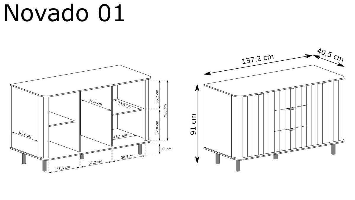 KOMMODE NOVADO-1 Greige - Greige, Holzwerkstoff (137.2/91/40.5cm)