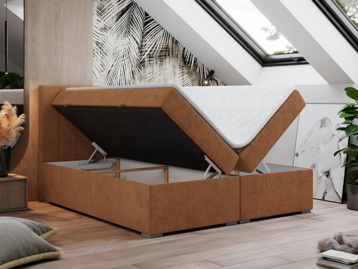 BOXBETT LOPE 120/200 - Orange Strukture - H3 - Orange, Holz/Textil (120/200cm)