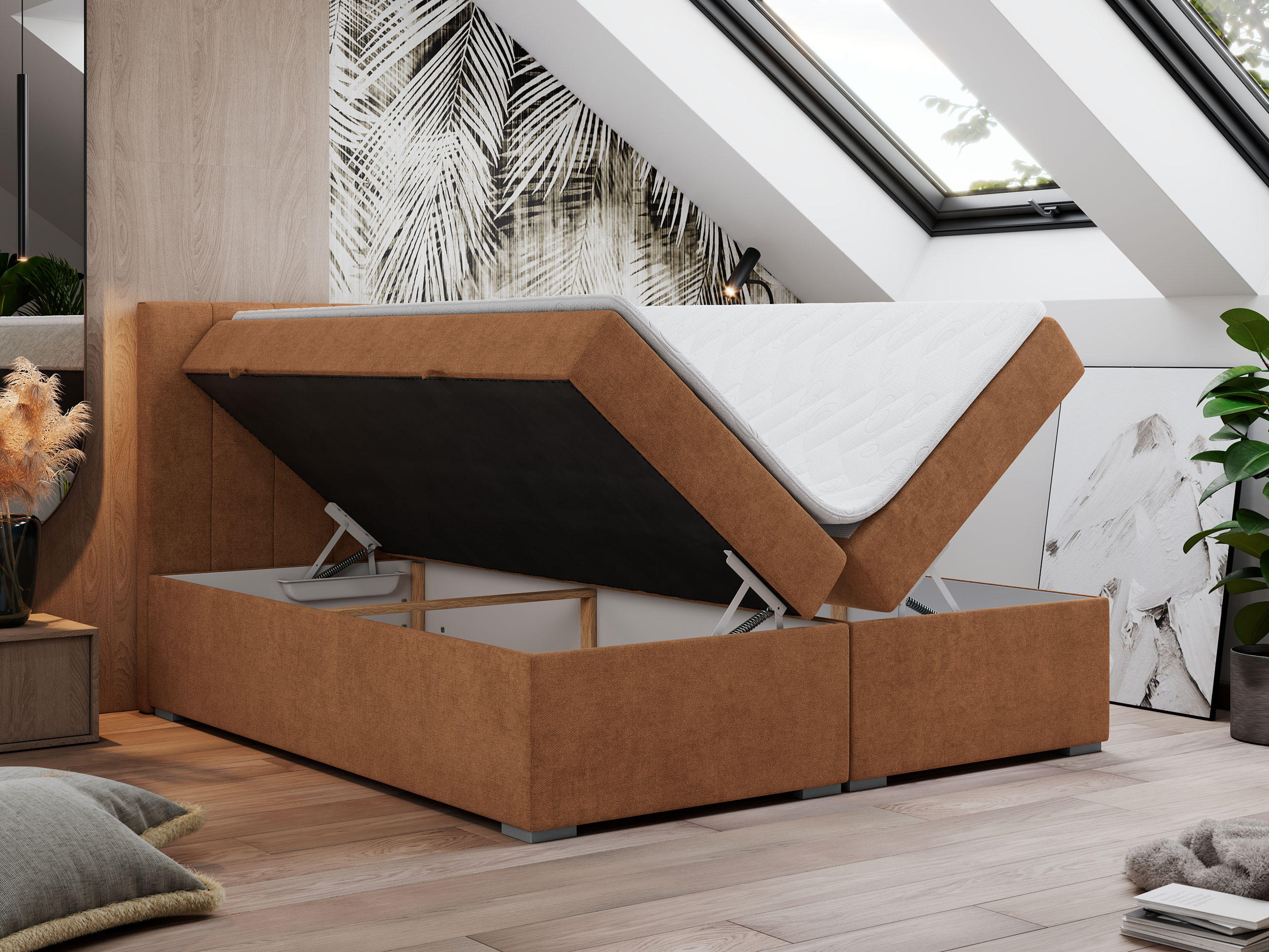 Thumbnail - Boxbett, Orange, Textil, 2-Sitzer, H4, 7-Zonen, Rechteckig, 160x200 cm, Oeko-Tex®, Schlafzimmer, Betten, Boxspringbetten