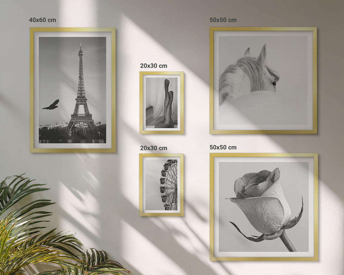 WANDBILDER 5er Set - 50x50 cm & 20x30 cm & 40x60 cm Goldrahmen - Abstrakte warme Muster - Goldfarben, Kunststoff (40/60cm) - ArtPrintCave