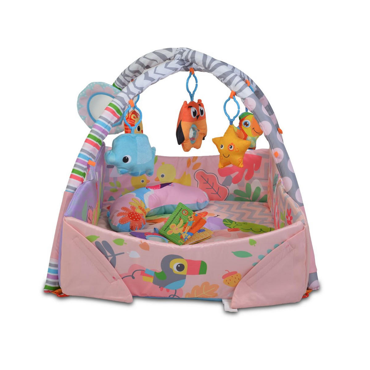 SPIELBOGEN 2 in 1 Oase pink 115 x 98 cm, Krabbeldecke, Kissen, Bällebad, abnehmbar, ab 6 Monate - Pink, Textil (98/50/115cm) - Moni