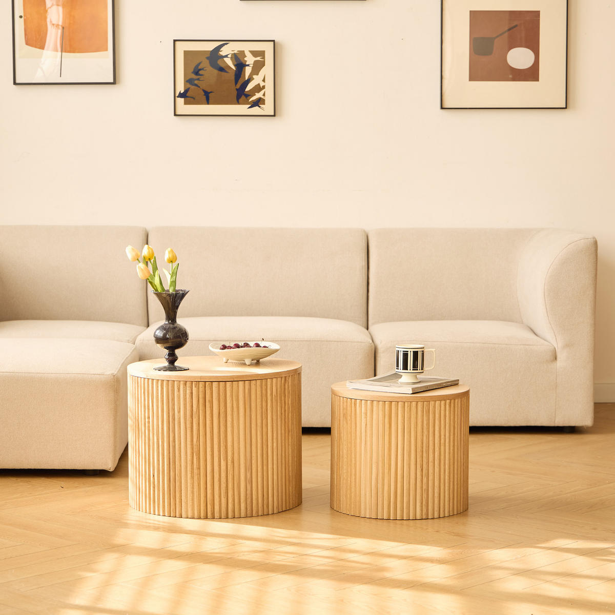 COUCHTISCH (2er set) Rund Braun 50 x 50 x 39 cm - Braun, Holz (50/50/38.5cm) - Nordlys