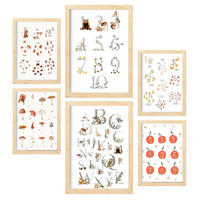POSTER Set Mit 6 Zählen Von Zahlen A3 & A4 Rahmen Aus Hellem Holz - Beige, Papier (29/3cm) - Nacnic