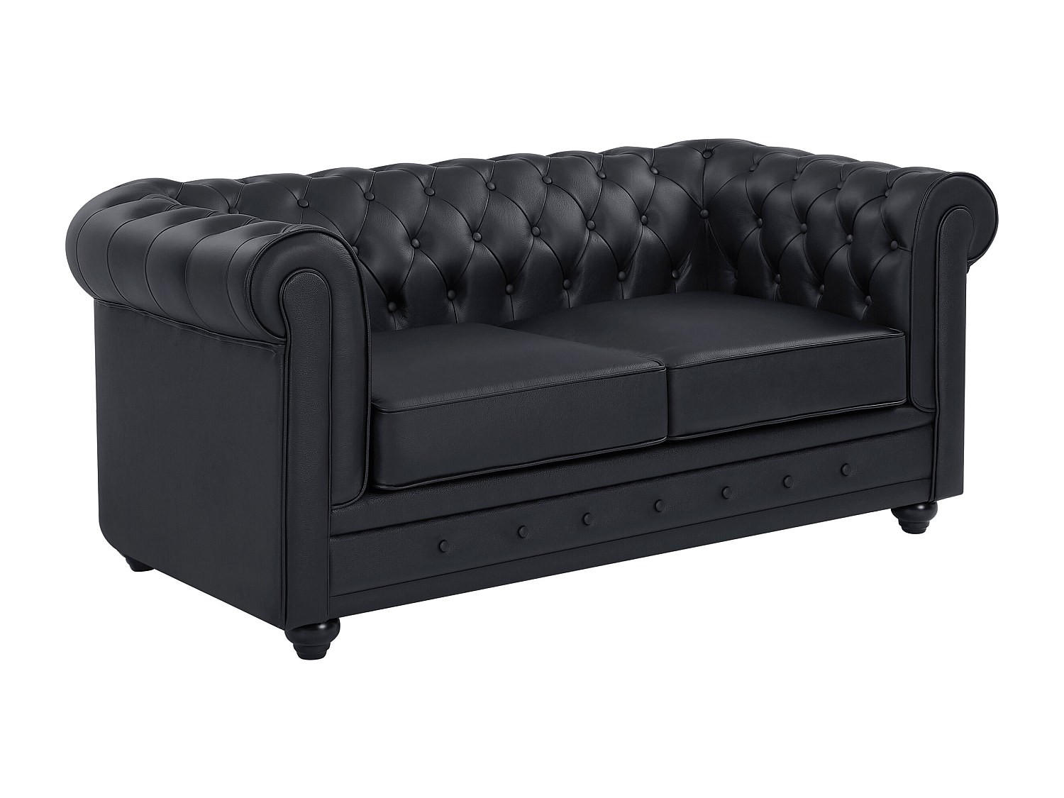 LEDERSOFA 2-Sitzer - Büffelleder - Schwarz - CHESTERFIELD - Schwarz, Leder (88/72/165cm) - Vente-Unique