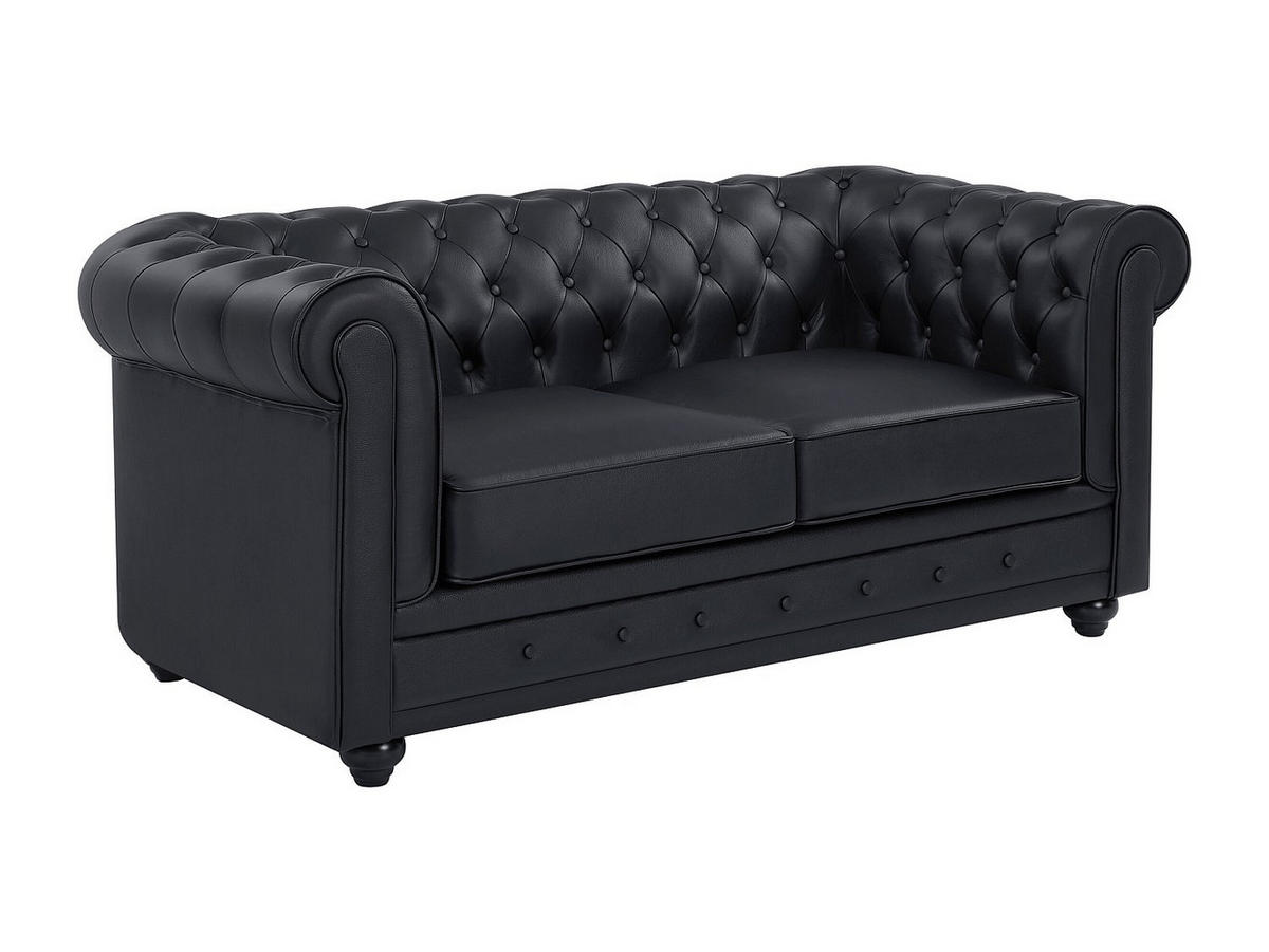 LEDERSOFA 2-Sitzer - Büffelleder - Schwarz - CHESTERFIELD - Schwarz, Leder (165/72/88cm) - Vente-Unique