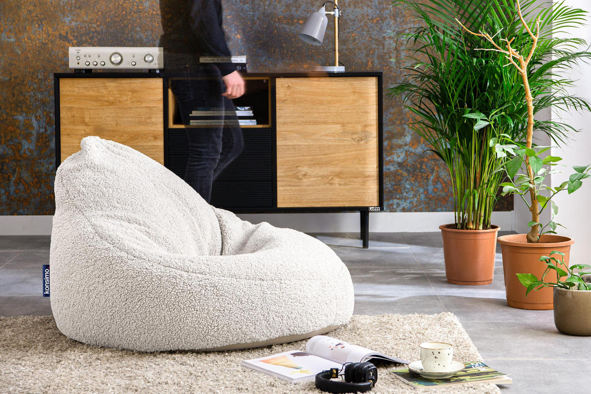 SITZSACK COSMO aus Bouclé, Hellgrau - Weiß, Textil (85/80/85cm) - KONSIMO®