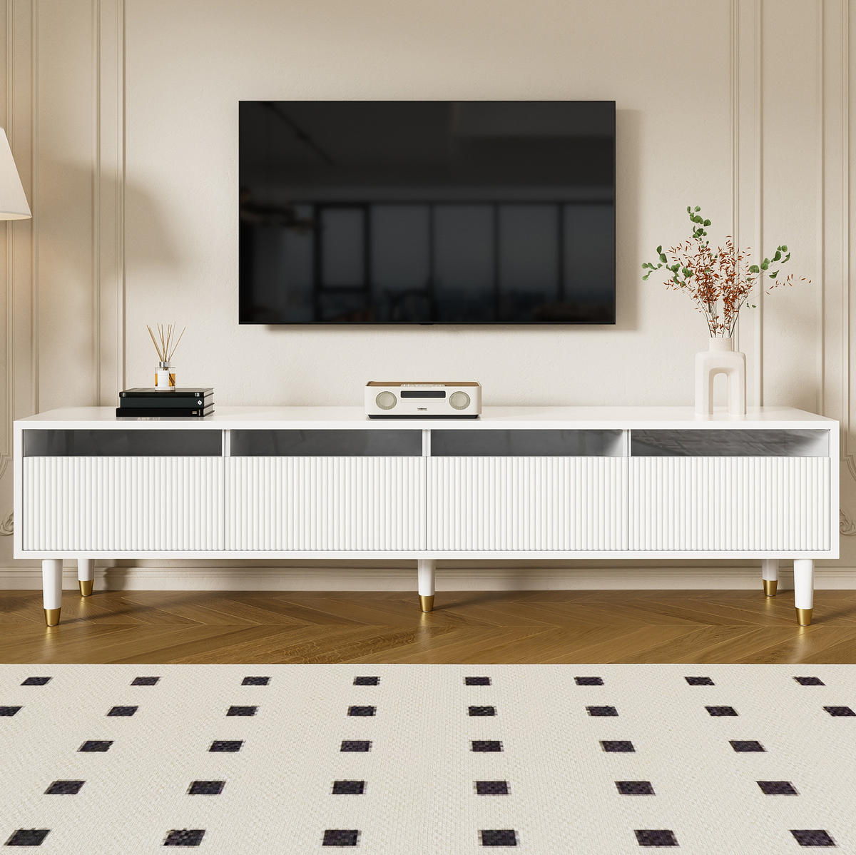 TV-SCHRANK mit 4 Schubladen 178 x 35 x 45 cm MDF Weiß - Weiß, Holzwerkstoff (35/45/178cm) - Beauniv