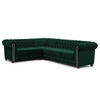 ECKSOFA mit Schlaffunktion Chesterfield Flasche Grün Samt mit Kristallsteppung und braunen Massivholzfüßen - Ottomane Links - Braun/Grün, Holz/Textil (264/210cm) - S-Style Möbel