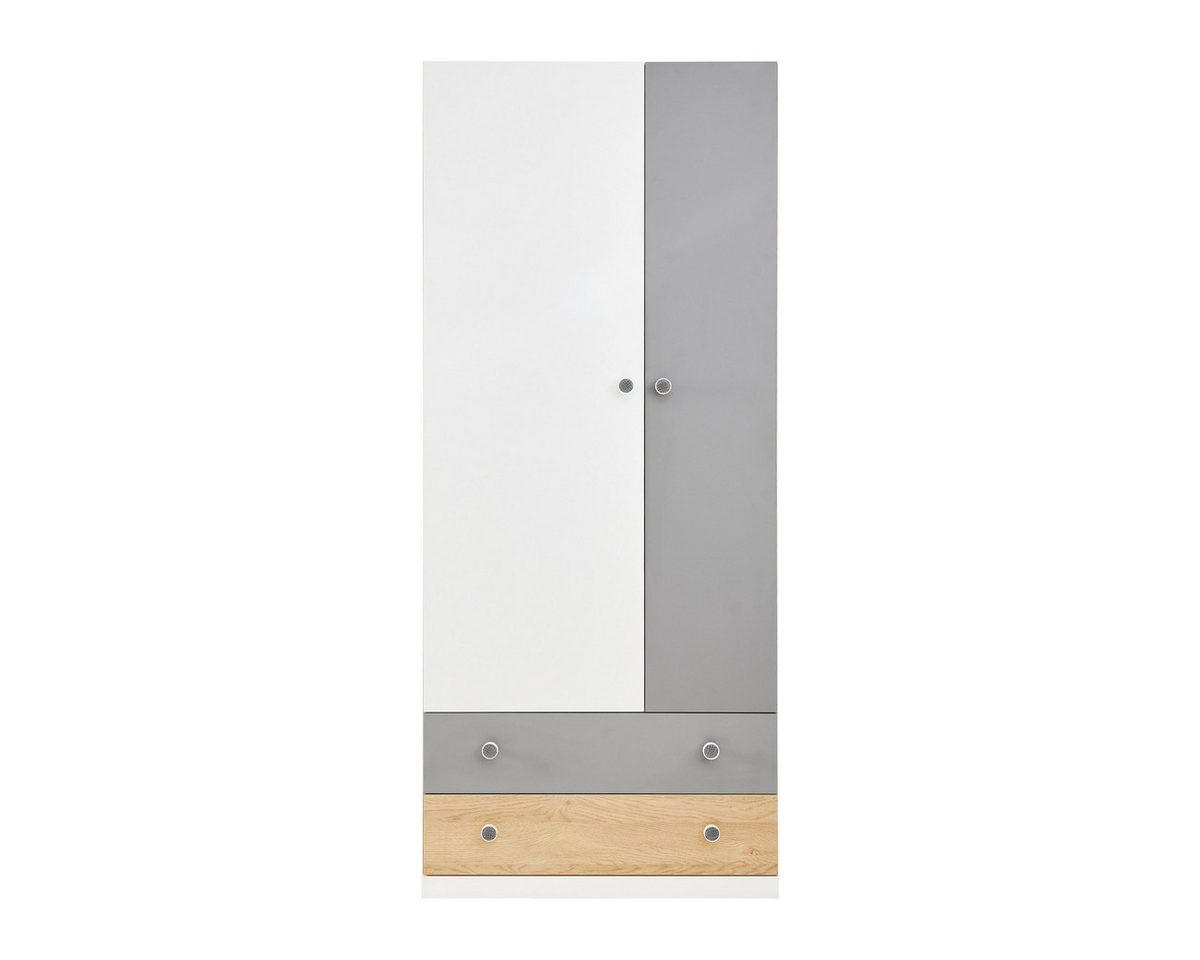 Deine Möbel 24 Kinderkleiderschrank Eiche, Weiß, Grau 80x190x50 cm