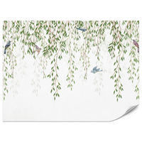 FOTOTAPETA Pre Spálňu Smútočná Vŕba Konáre Vtáky Jar Listy 450 x 315 cm - hnedá/modrá, papier (450/315cm) - Muralo