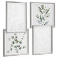 BILDER SET 4er Set - 50x50 cm & 40x60 cm Silberner Rahmen - Marmorstruktur, pastellfarbene Zweige - Silberfarben, Kunststoff (50/50cm) - TULUP