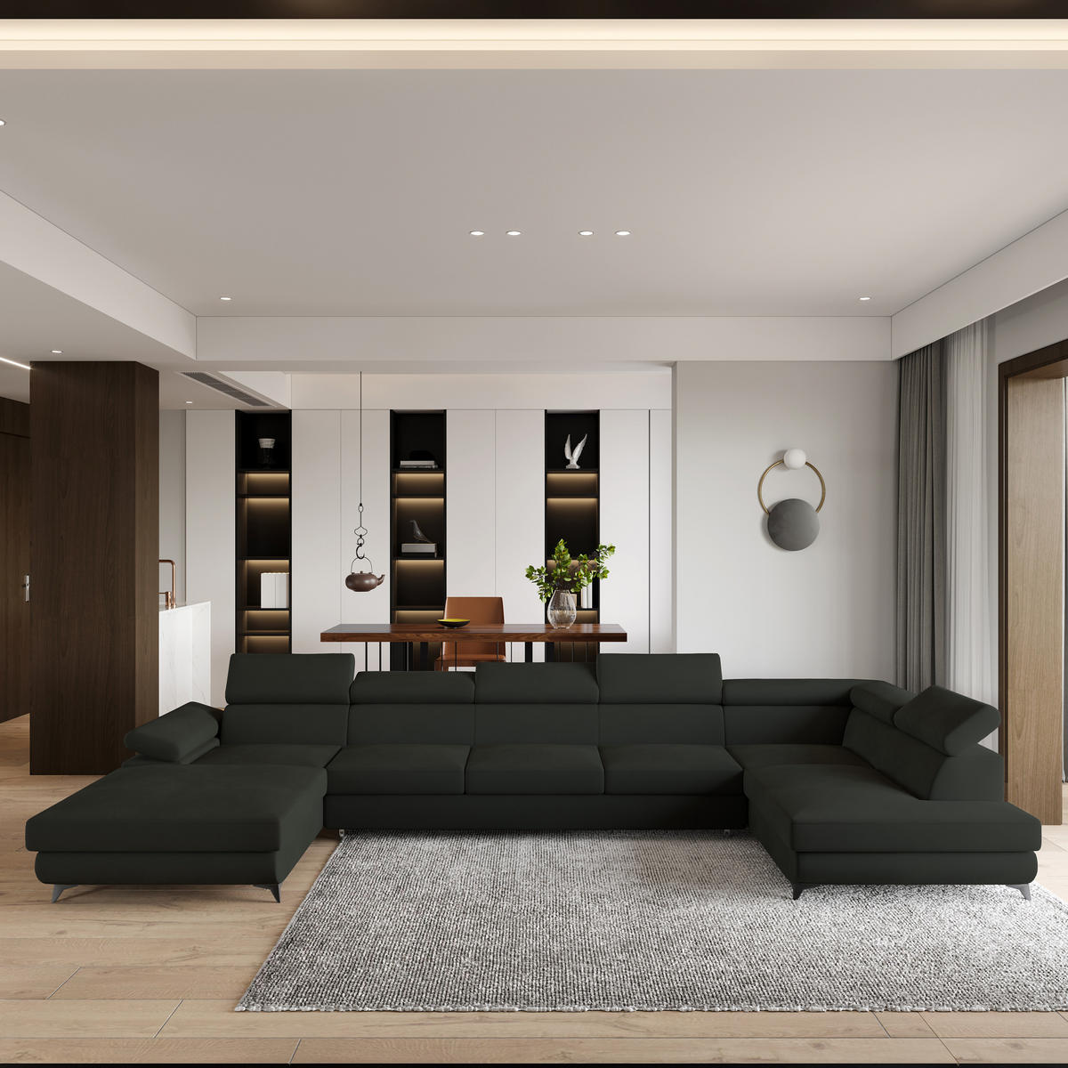 ROHOVÁ SEDAČKA MONTIVA černá - černá, kov/dřevo (410/190cm) - MASSENO