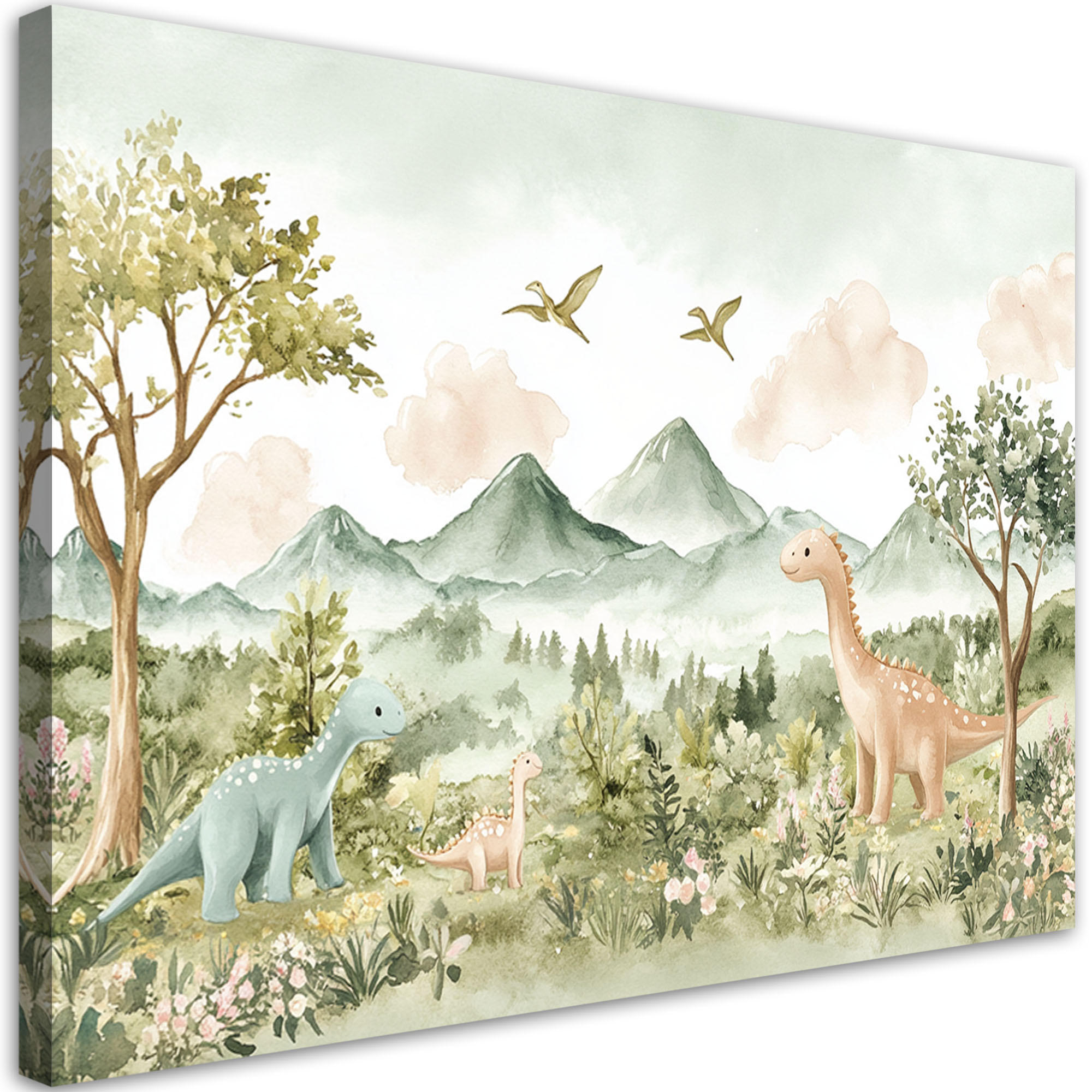 WANDBILD fröhliche dinosaurier berglandschaft - Grün, Textil (60/40cm) - Feeby