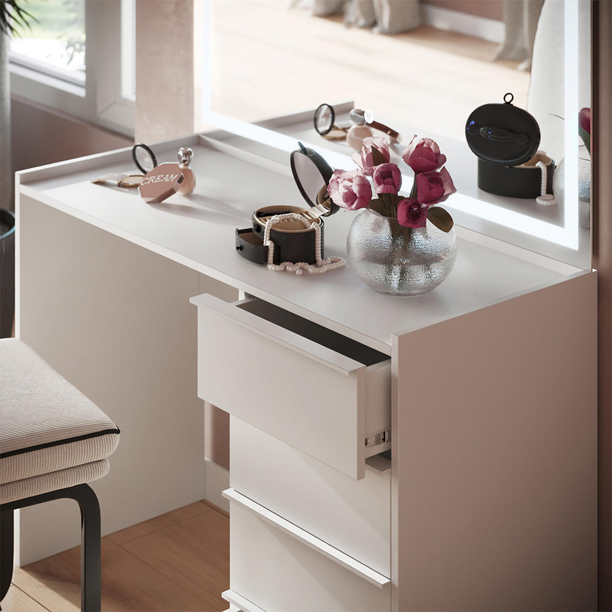 TOALETNÍ STOLEK Viktoria Bílá - bílá, kompozitní dřevo (110/77.2/45cm) - Vicco