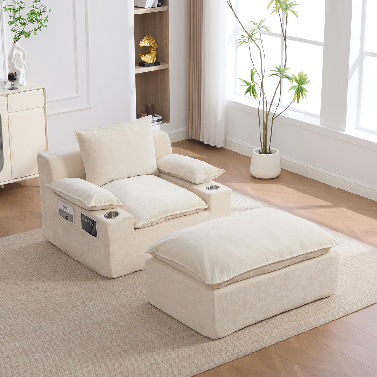 SESSEL DE-35157 mit 4 Kissen Beige - Beige, Textil (93/81/113cm) - ComfortXL