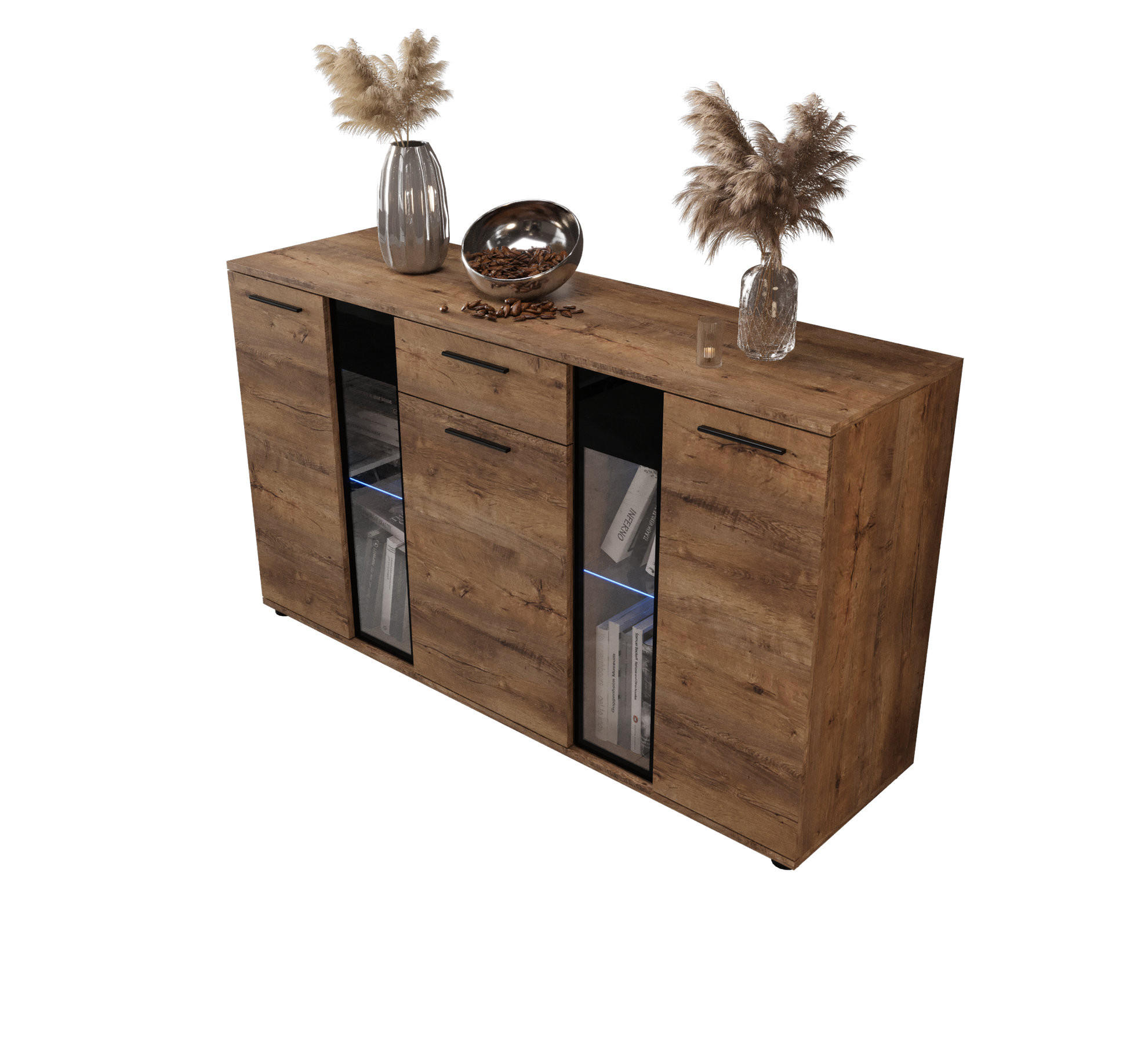 KOMMODE London LSK mit 3 Türen, Sideboard in Farbe: Braun, Größe: 140 x 80 x 40 cm - Braun, Holzwerkstoff (140/80/40cm) - O-Sofa