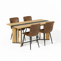 TISCHGRUPPE 5-teilig Design-Esstisch 150 cm Eiche-Optik mit Akzentstreifen & 4 Stühle - Schwarz/Eiche San Remo, Holzwerkstoff/Textil (150/76/80cm) - Urban Meuble