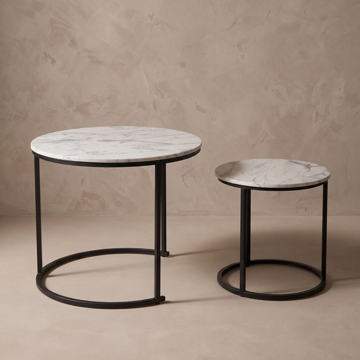 COUCHTISCH 2er-Set rund Schwarz, Weiß - Weiß, Metall (60/60/50cm) - SCENA LIVING
