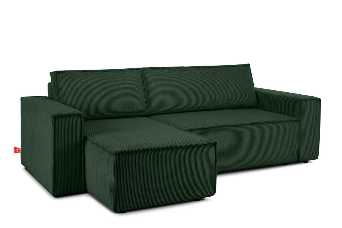 ECKSCHLAFSOFA NAPI Universal Links Rechts mit Bettkasten, Cord-Stoff, dunkelgrün - Dunkelgrün/Schwarz, Textil (262/148cm) - KONSIMO®