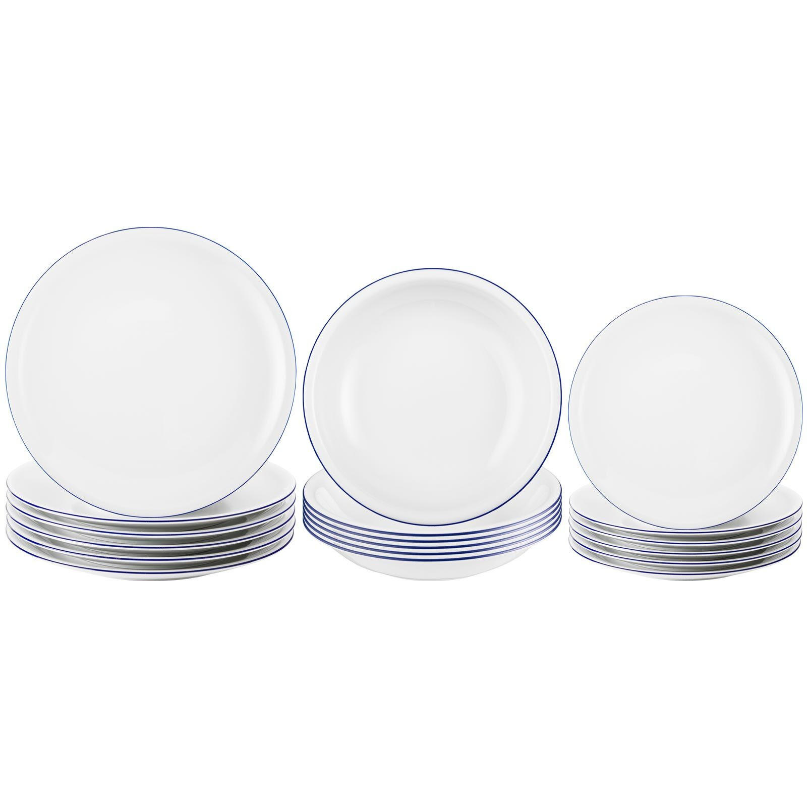 TELLER-SET Compact Blaurand weiß-blau 18er Set - Blau/Weiß, Keramik (2/2/2cm) - Seltmann Weiden