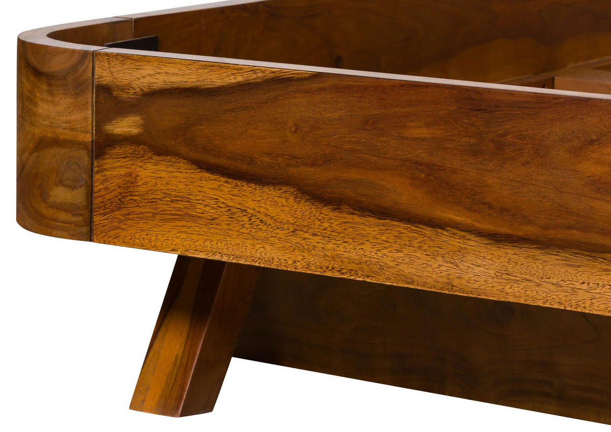BETT mit Schublade Massivholz Sheesham 180 x 200 x 98 hellbraun MAILAND #145 - Braun, Holz (180/200cm) - Massivmoebel24