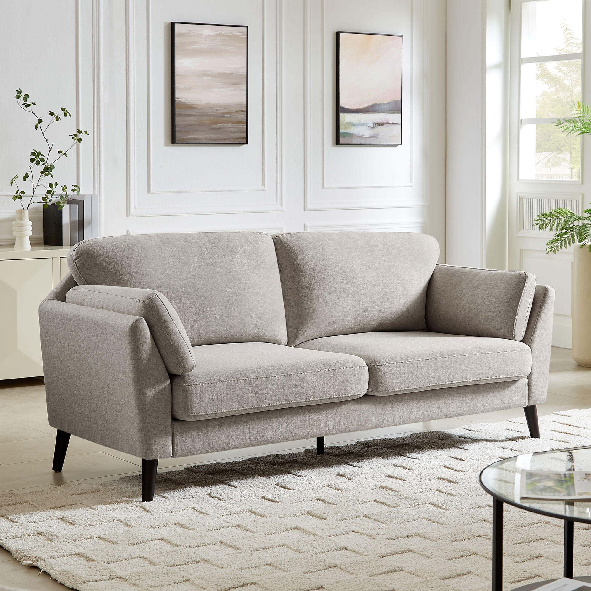 2-SITZER-SOFA Maja Skandinavisches aus beigem Stoff - Beige/Dunkelbraun, Holz/Holzwerkstoff (195/86/80cm) - Sicaan