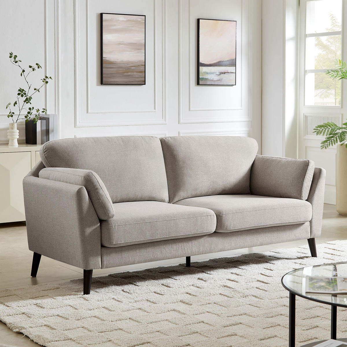 2-SITZER-SOFA Maja Skandinavisches aus beigem Stoff - Beige/Dunkelbraun, Holz/Holzwerkstoff (195/86/80cm) - Sicaan