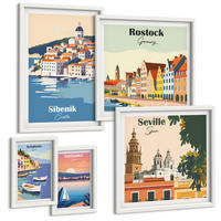 BILDER SET 5er Set - 50x50 cm & 20x30 cm & 40x60 cm Weißer Rahmen - Berglandschaften und Städte - Weiß, Kunststoff (40/60cm) - TULUP