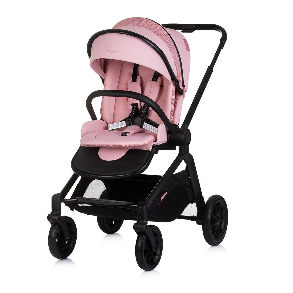 KOMBIKINDERWAGEN Magnum 3 in 1 rosa Aluminium, i-Size, 5-Punkt-Gurt, 3-Punkt-Gurt, Babywanne, Babyschale - Rosa, Metall (96/59/104cm) - Chipolino