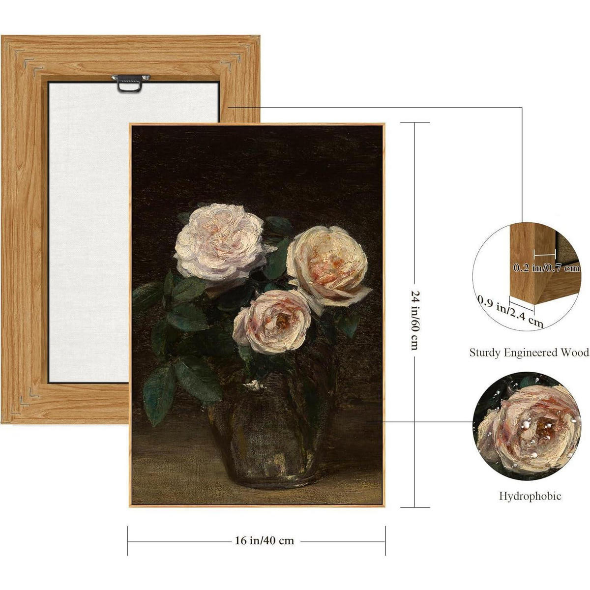 LEINWANDBILD mit Rahmen Holz 40 x 60 cm Rosa Rosen - Rosa, Holz (40/0.5cm)