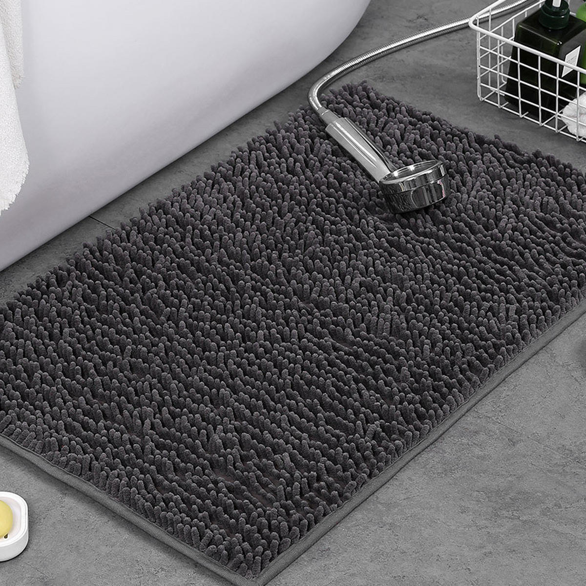 DUSCHMATTE – 50 x 80 cm – Dunkelgrau – Chenille-Material - Dunkelgrau, Textil (30/28cm)