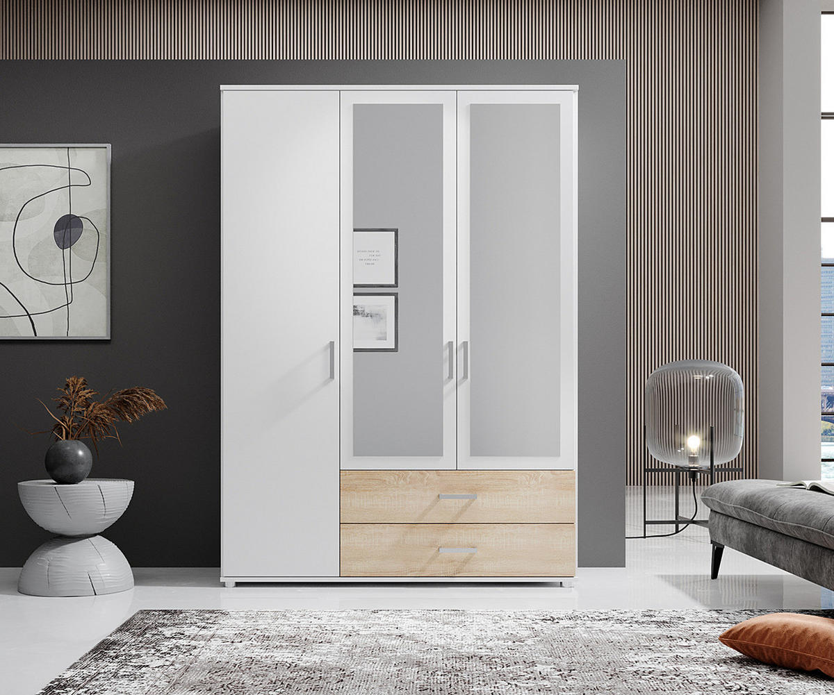 DREHTÜRENSCHRANK mit Spiegeltüren - Eichefarben/Silberfarben, Holzwerkstoff/Kunststoff (125/190/51cm) - home24