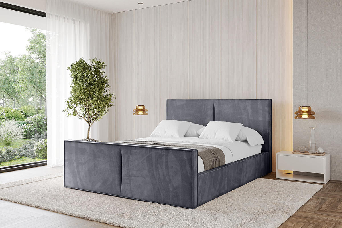 POLSTERBETT mit Bettkasten, Fußteil und Lattenrost, Boxbett mit Matratze H3/H4 - TIVON-Z 180x200 Dunkelgrau - Dunkelgrau, Holzwerkstoff/Textil (180/200cm) - ALTDECOR