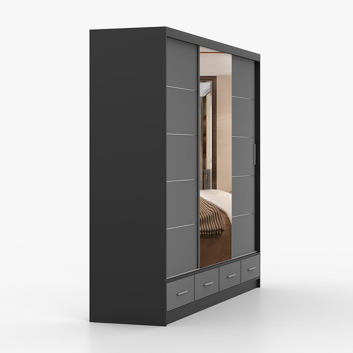 KLEIDERSCHRANK Florence 250 cm, 250/215/64, 2-türig, schwarz - Schwarz, Holzwerkstoff (250/215/64cm) - imoebel24