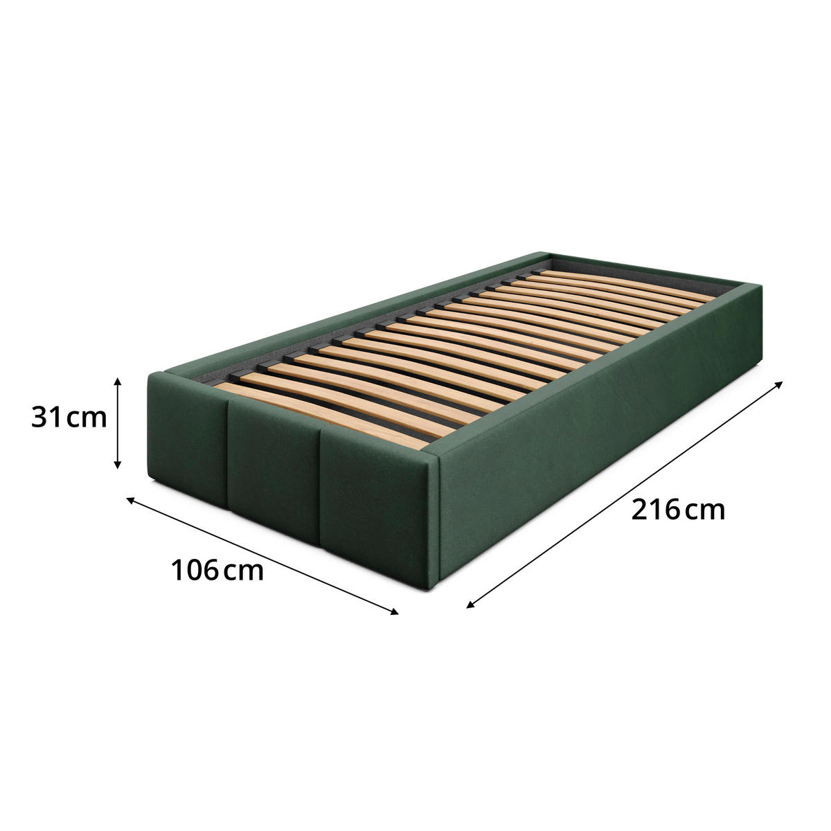 POLSTERBETT für Schlafzimmer Bett mit Stauraum Flaschengrün 90x200cm - Dunkelgrün, Holzwerkstoff/Textil (90/200cm) - Muralo