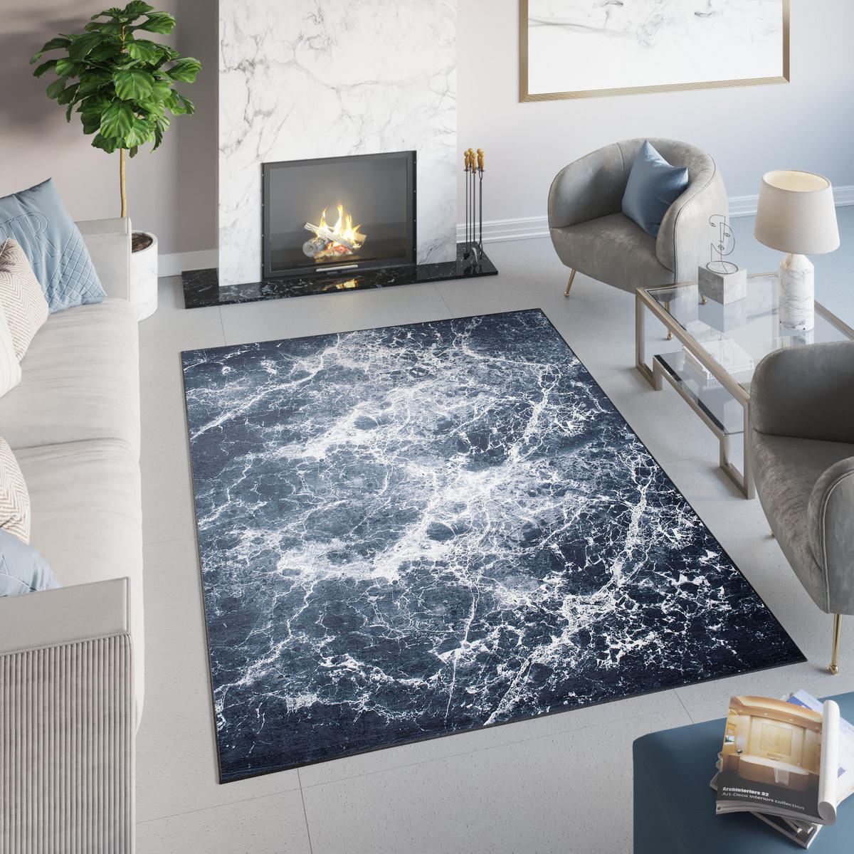 TEPPICH TOSCANA Dunkelblau 140/200 cm - Dunkelblau, Textil (140/200cm) - Tapiso