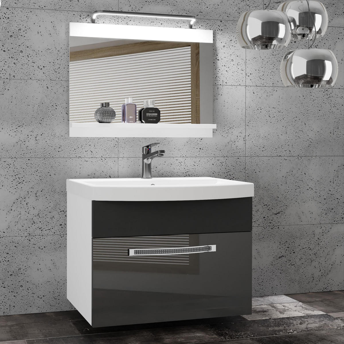 BADMÖBEL Badezimmer Silber/ Schwarz, Glänzend Matt - Schwarz/Grau, Holz (60/51/40cm) - B BELINI GROUP