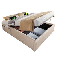 POLSTERBETT 140/200 cm Beige/Natur aus Leinen mit Bettkasten und USB/Type-C - Beige, Textil (140/200cm) - OKMYHOME