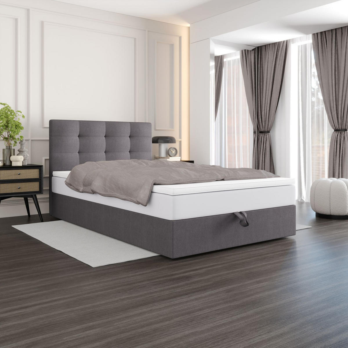 BOXBETT DUO 1 100x200 Cosmic 160, mit Matratze H3, Bonell und Topper, Hellgrau - Hellgrau, Holz/Kunststoff (100/200cm) - Bedante