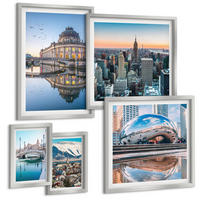 BILDER SET 5er Set - 50x50 cm & 20x30 cm & 40x60 cm Silberner Rahmen - Architektur von Städten am Wasser - Silberfarben, Kunststoff (40/60cm) - TULUP