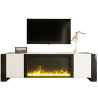 TV-LOWBOARD 165/32/55 cm mit Elektrokamin und Push-to-Open - Schwarz, Holzwerkstoff (165/55/32cm) - BEAOK