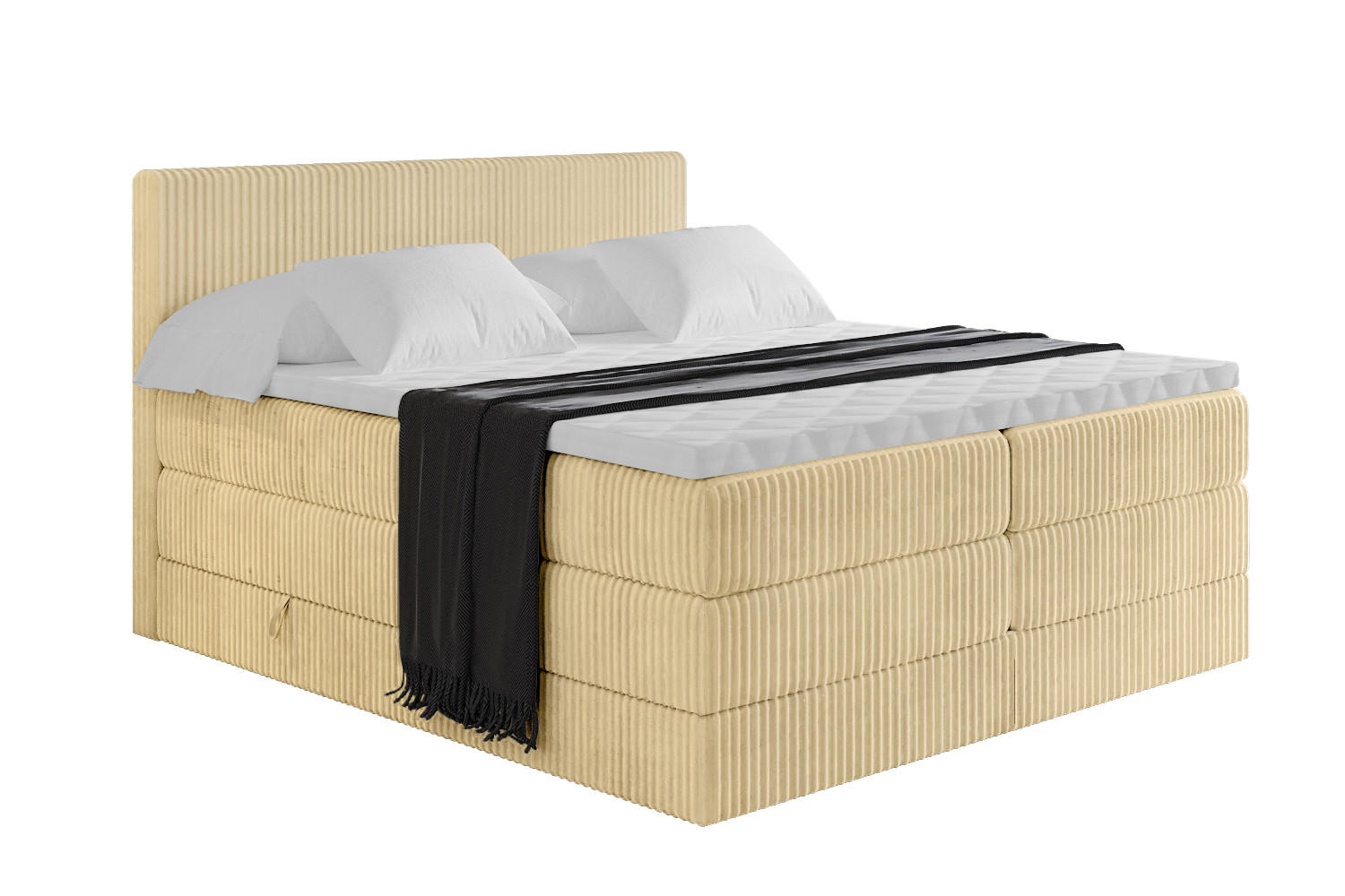 BOXSPRINGBETT mit Matratze H3|H4 und Lattenrost - TOLO KING 140x200 Cord - Ecru - Ecru, Holzwerkstoff (140/200cm) - ALTDECOR